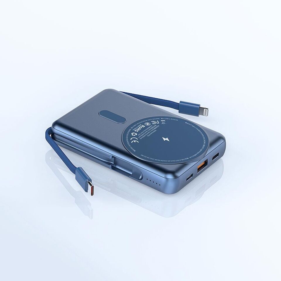 Wiwu PP03 Taşınabilir Wireless Şarj ve PD Hızlı Şarj Özellikli Powerbank 15W 10000mAh Mavi