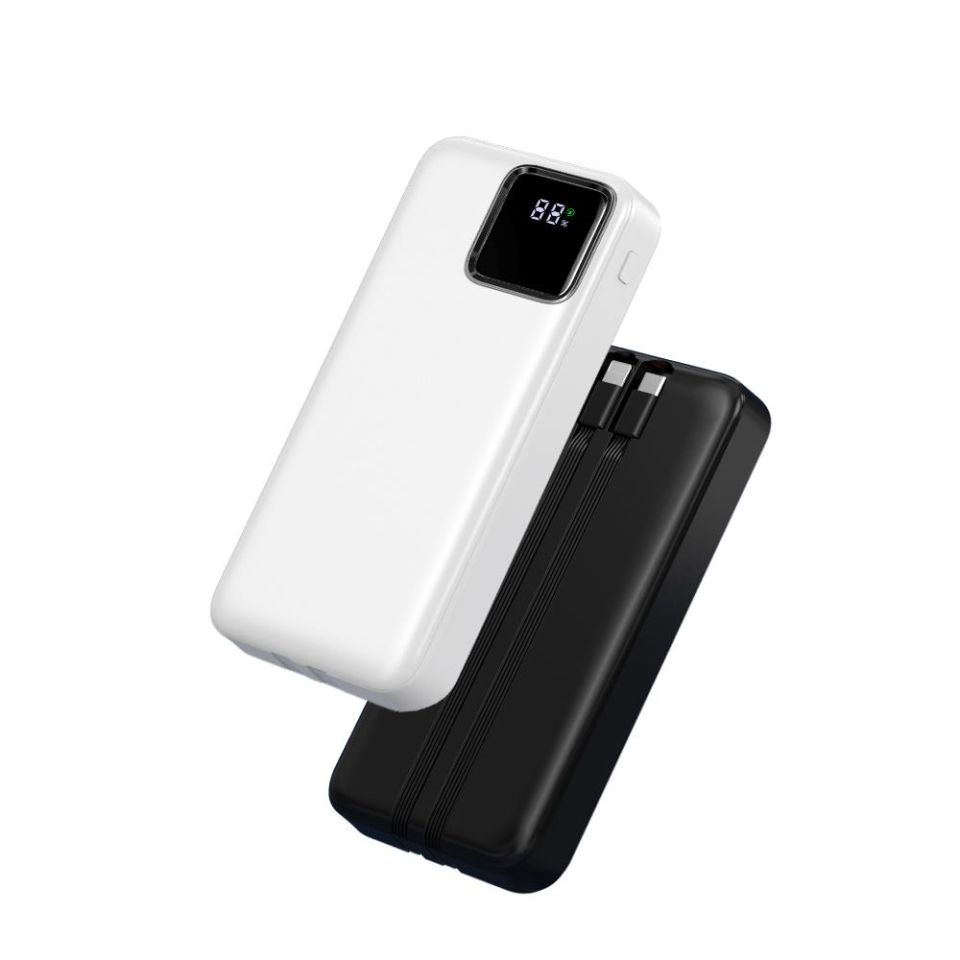 Wiwu JC-22 Dijital LED Ekran Şarj Göstergeli Type-C ve Lightning Kablolu Powerbank 22.5W 20000mAh Siyah