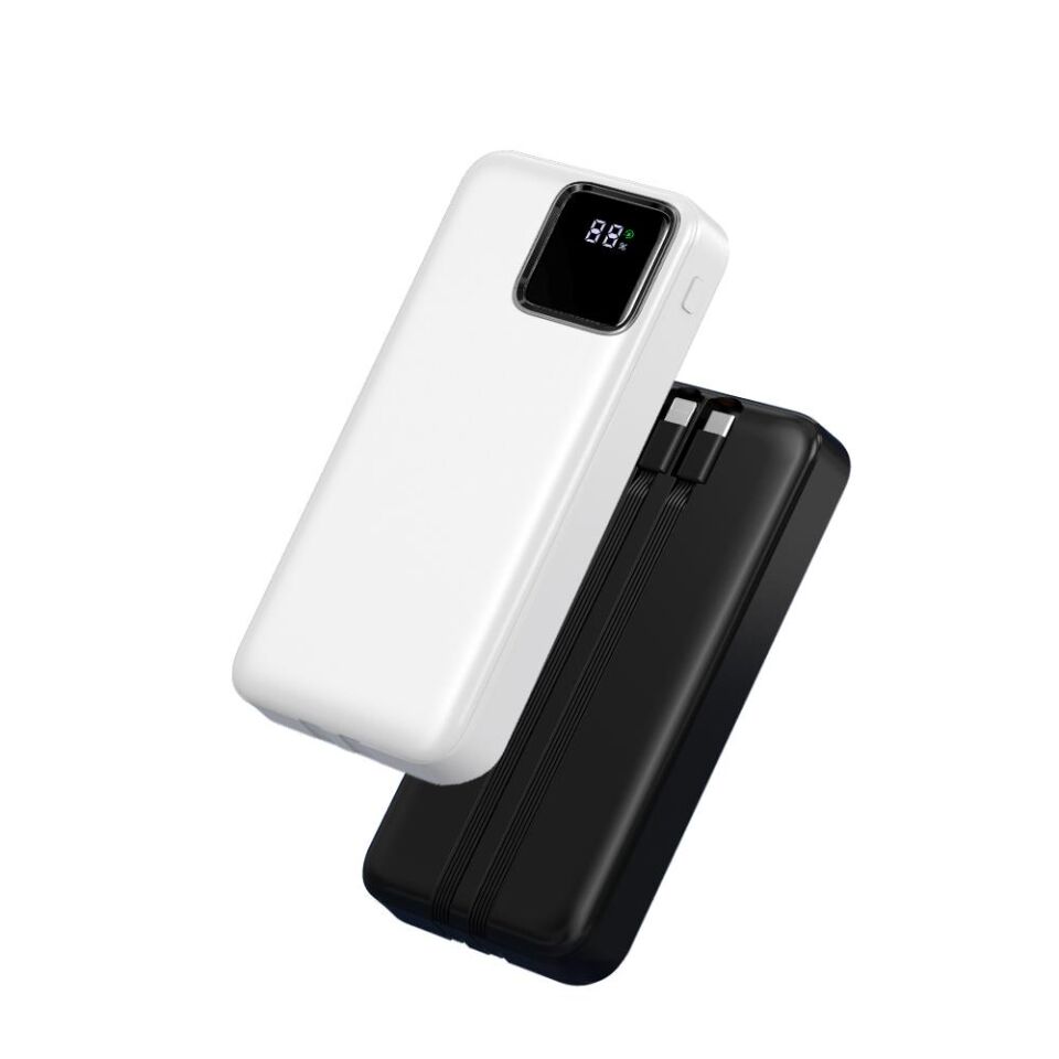 Wiwu JC-22 Dijital LED Ekran Şarj Göstergeli Type-C ve Lightning Kablolu Powerbank 22.5W 20000mAh Siyah