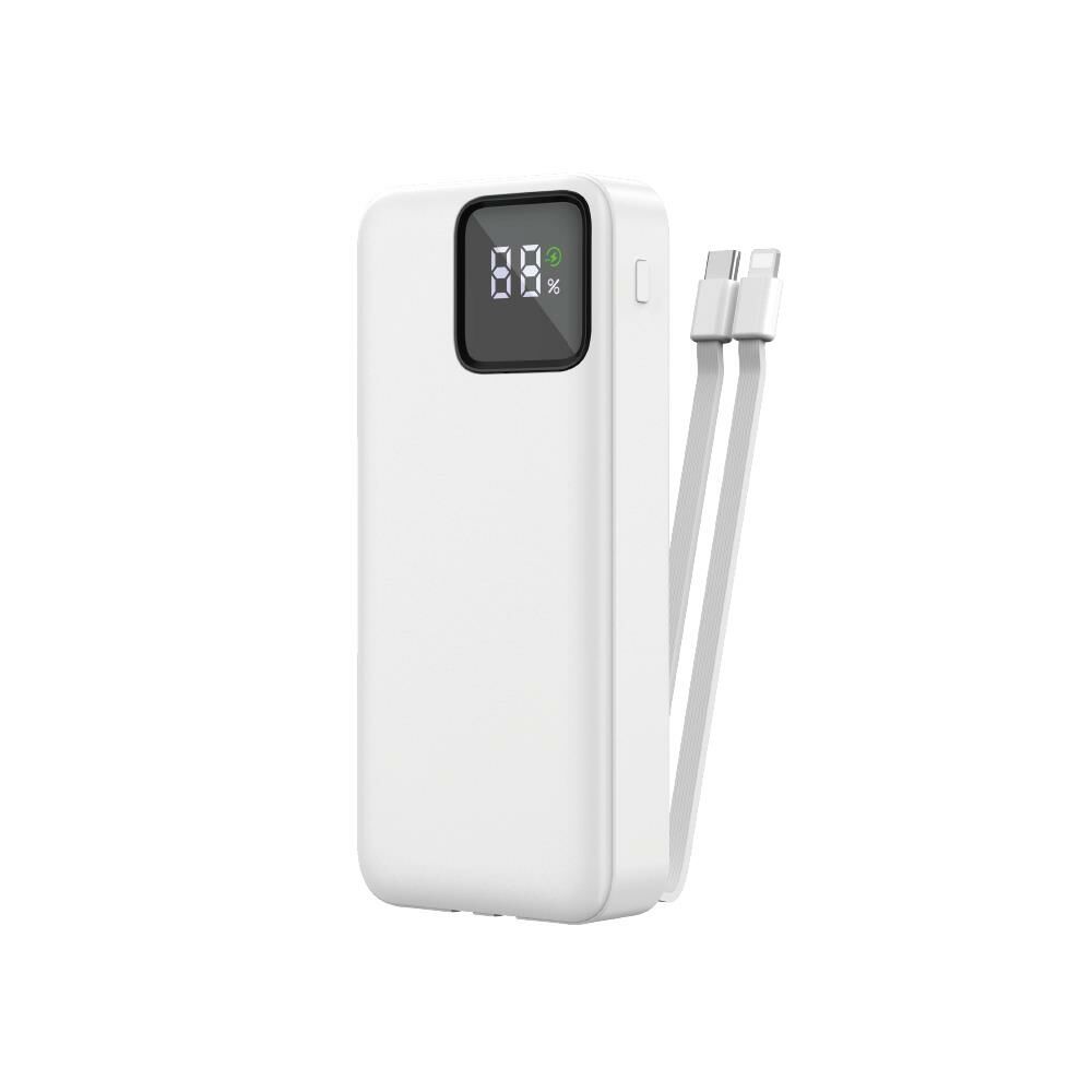 Wiwu JC-22 Dijital LED Ekran Şarj Göstergeli Type-C ve Lightning Kablolu Powerbank 22.5W 20000mAh Beyaz
