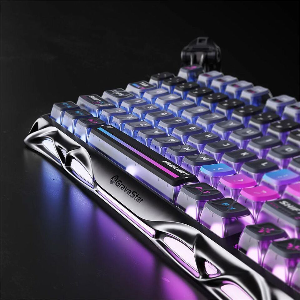 GravaStar Mercury K1 Pro RGB Kablosuz Mekanik Alüminyum Çerçeveli  İngilizce Q  Special Edition Gaming Klavye Cyberpunk