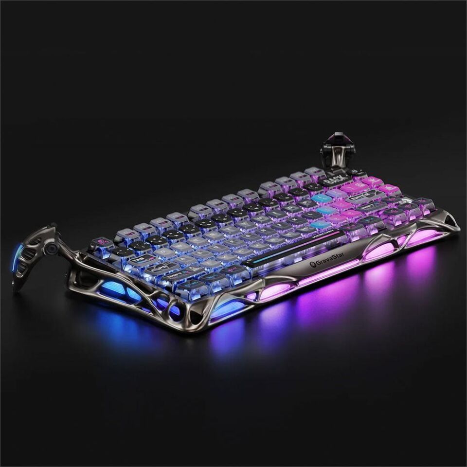 GravaStar Mercury K1 Pro RGB Kablosuz Mekanik Alüminyum Çerçeveli  İngilizce Q  Special Edition Gaming Klavye Cyberpunk