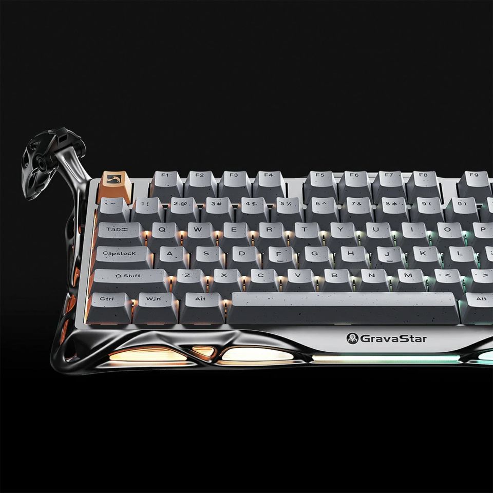 GravaStar Mercury K1 Pro RGB Kablosuz Mekanik Alüminyum Çerçeveli İngilizce Q Gaming Klavye Gri