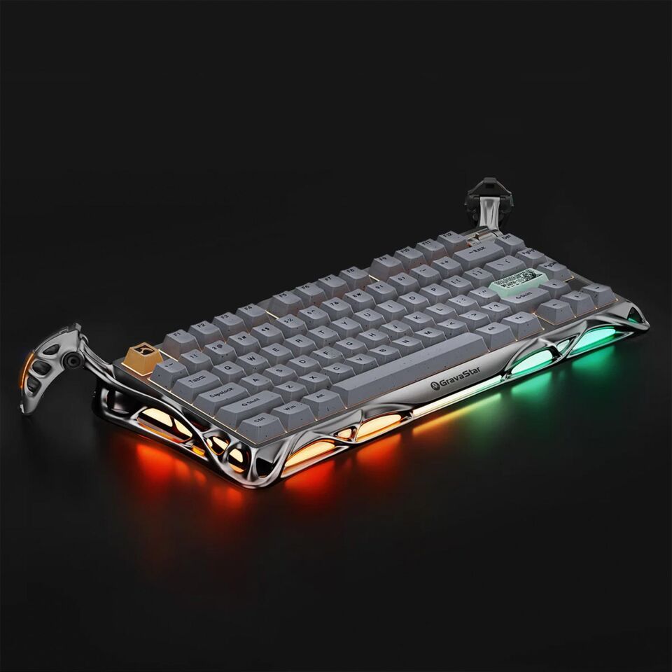 GravaStar Mercury K1 Pro RGB Kablosuz Mekanik Alüminyum Çerçeveli İngilizce Q Gaming Klavye Gri