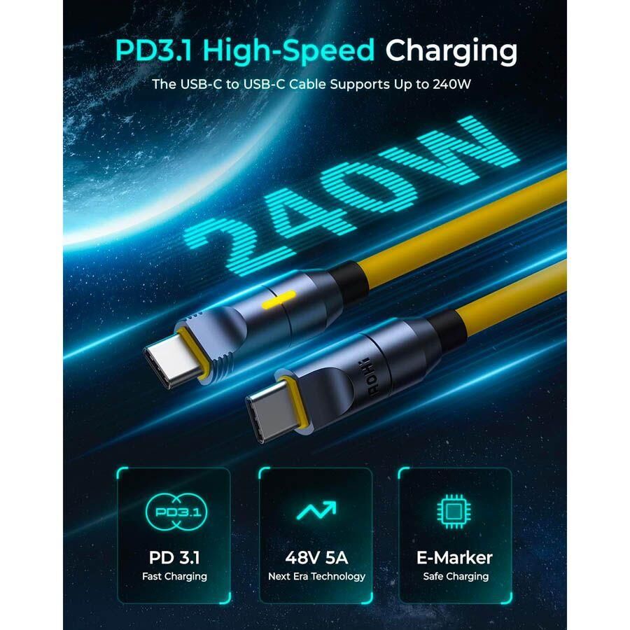 Aohi The Future Creative Power USB-C to USB-C Apple Lightning Modüler Uzayabilen 2,6m 480Mbps 240W PD 3.1 MFI Lisanslı Örgülü Süper Hızlı Şarj/Data Kablo Seti