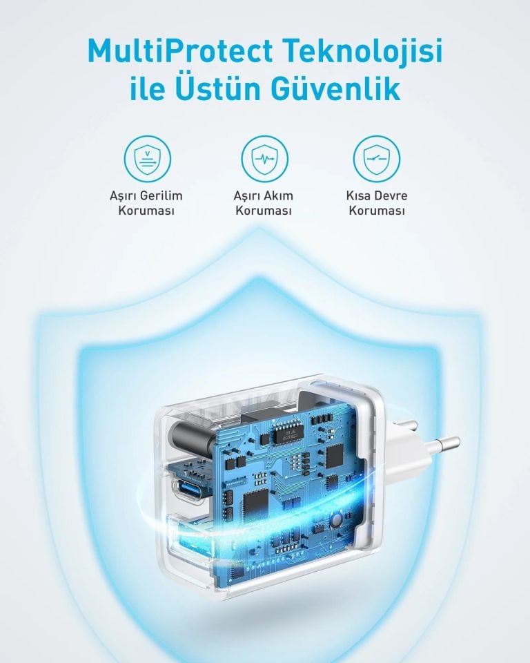 Anker 20W USB-C + USB-A Çift Portlu Şarj Cihazı - A2348 Beyaz