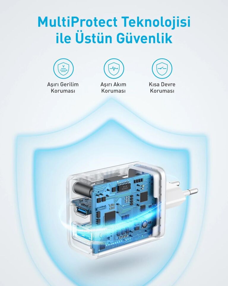Anker 20W USB-C + USB-A Çift Portlu Şarj Cihazı - A2348 Beyaz