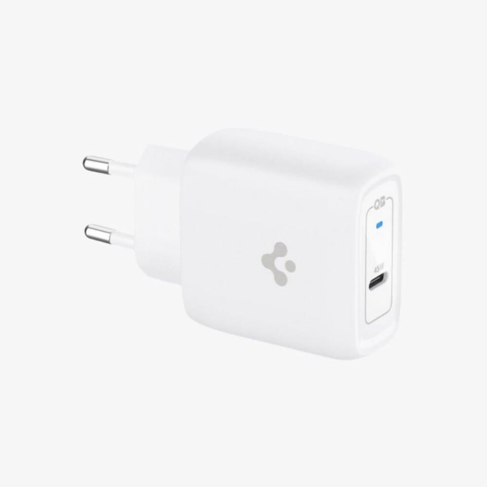Spigen 45W  USB-C Adaptör + USB-C Örgü Şarj Kablo Beyaz
