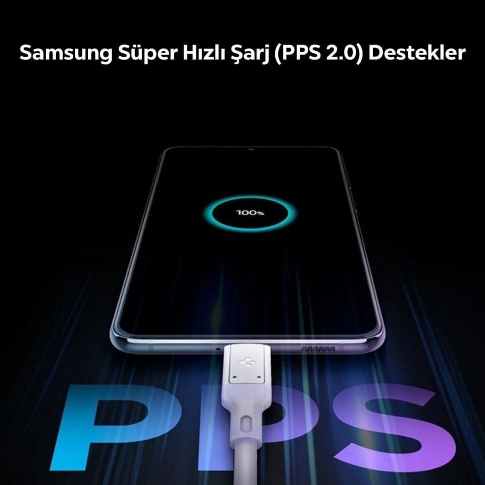 Spigen 45W  USB-C Adaptör + USB-C Örgü Şarj Kablo