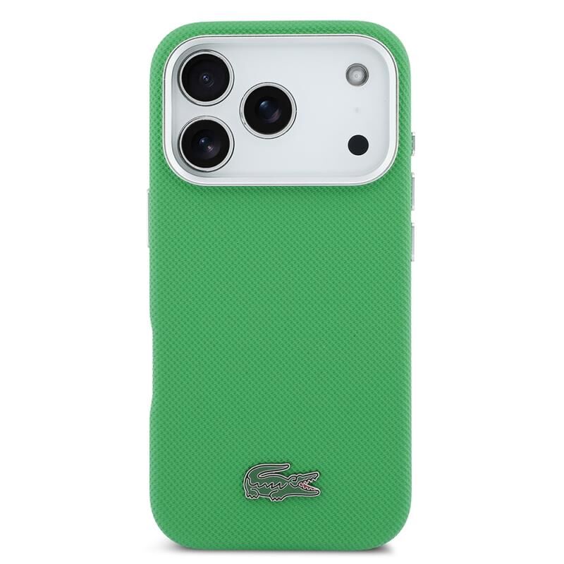 Lacoste iPhone 17 Pro Lisanslı MagSafe Özellikli PVC Pike Desenli Arka Yüzey İkonik Timsah Dokuma Logolu Kılıf
