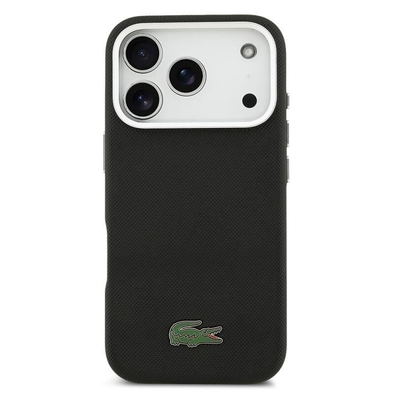 Lacoste iPhone 17 Pro Lisanslı MagSafe Özellikli PVC Pike Desenli Arka Yüzey İkonik Timsah Dokuma Logolu Kılıf Lacivert