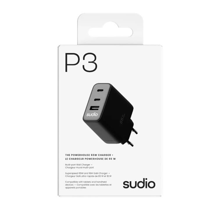 Sudio P3 GaN  Güç Adaptörü USB,Type C  (65W)