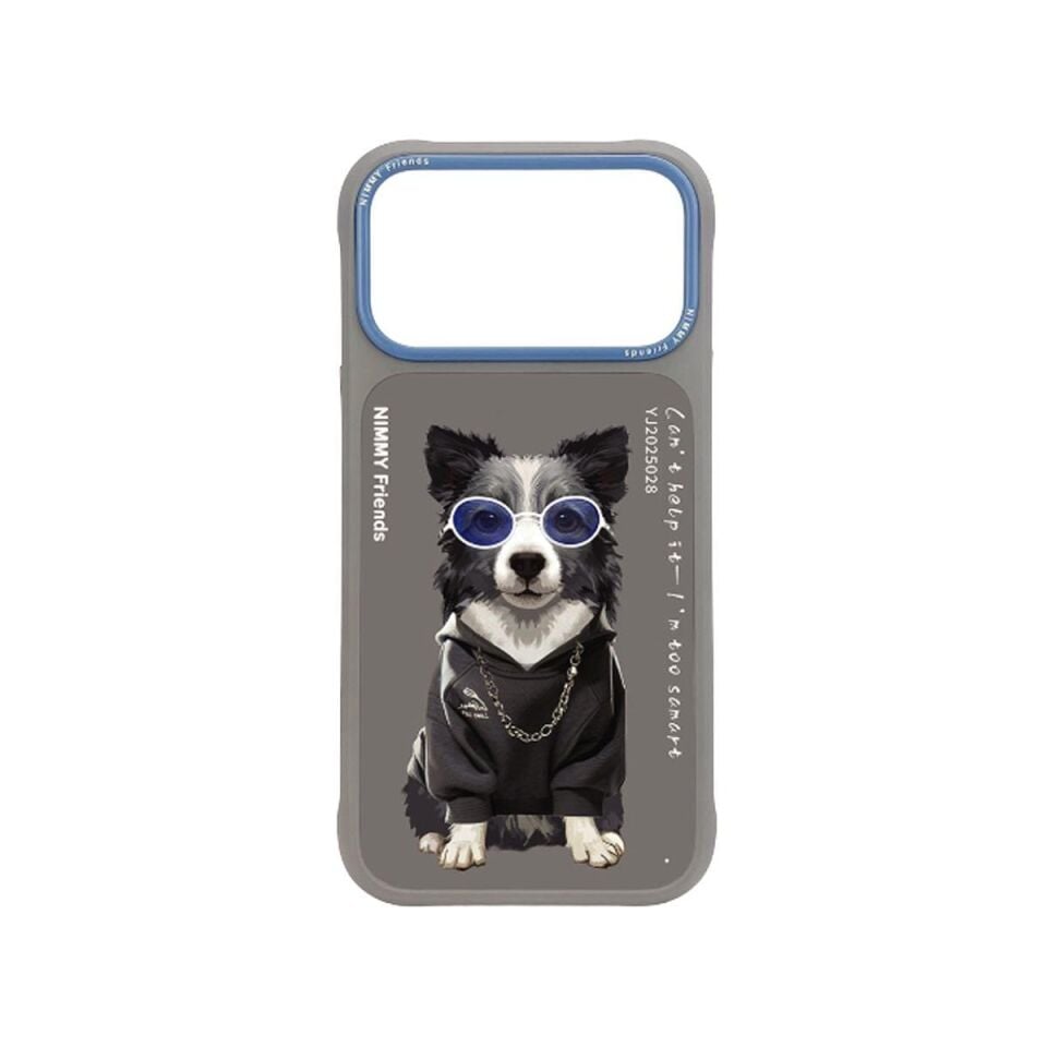 NIMMY iPhone 17 Pro Max Uyumlu  Nakış İşlemeli Zincir ve Gözlük Detaylı Border Collie Köpek Desenli Kılıf