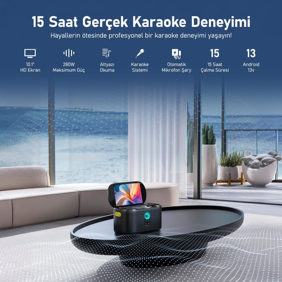 Ikarao Shell S1 10,1 Tabletli Çift Mikrofonlu Karaoke Bluetooth Hoparlör