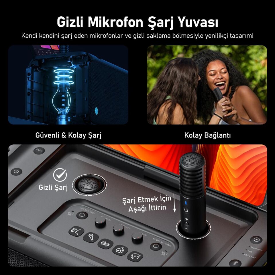 Ikarao Break X1 13,3 Tabletli Çift Mikrofonlu Karaoke Bluetooth Hoparlör