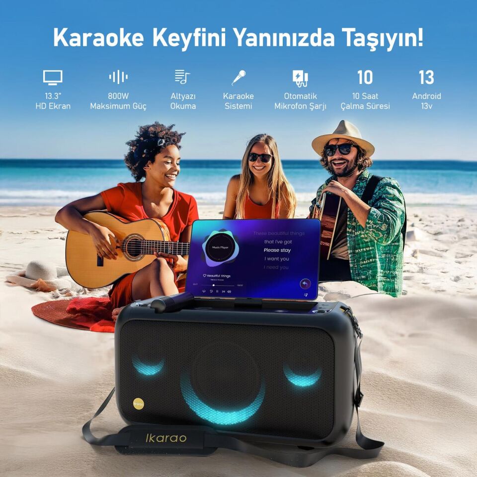 Ikarao Break X1 13,3 Tabletli Çift Mikrofonlu Karaoke Bluetooth Hoparlör