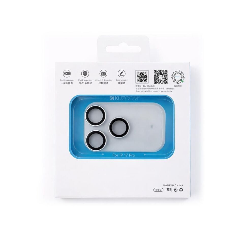 KUZOOM Pvd Double-Color iPhone 17 Pro / 17 Pro Max Uyumlu Kamera Lens Koruyucu Gümüş