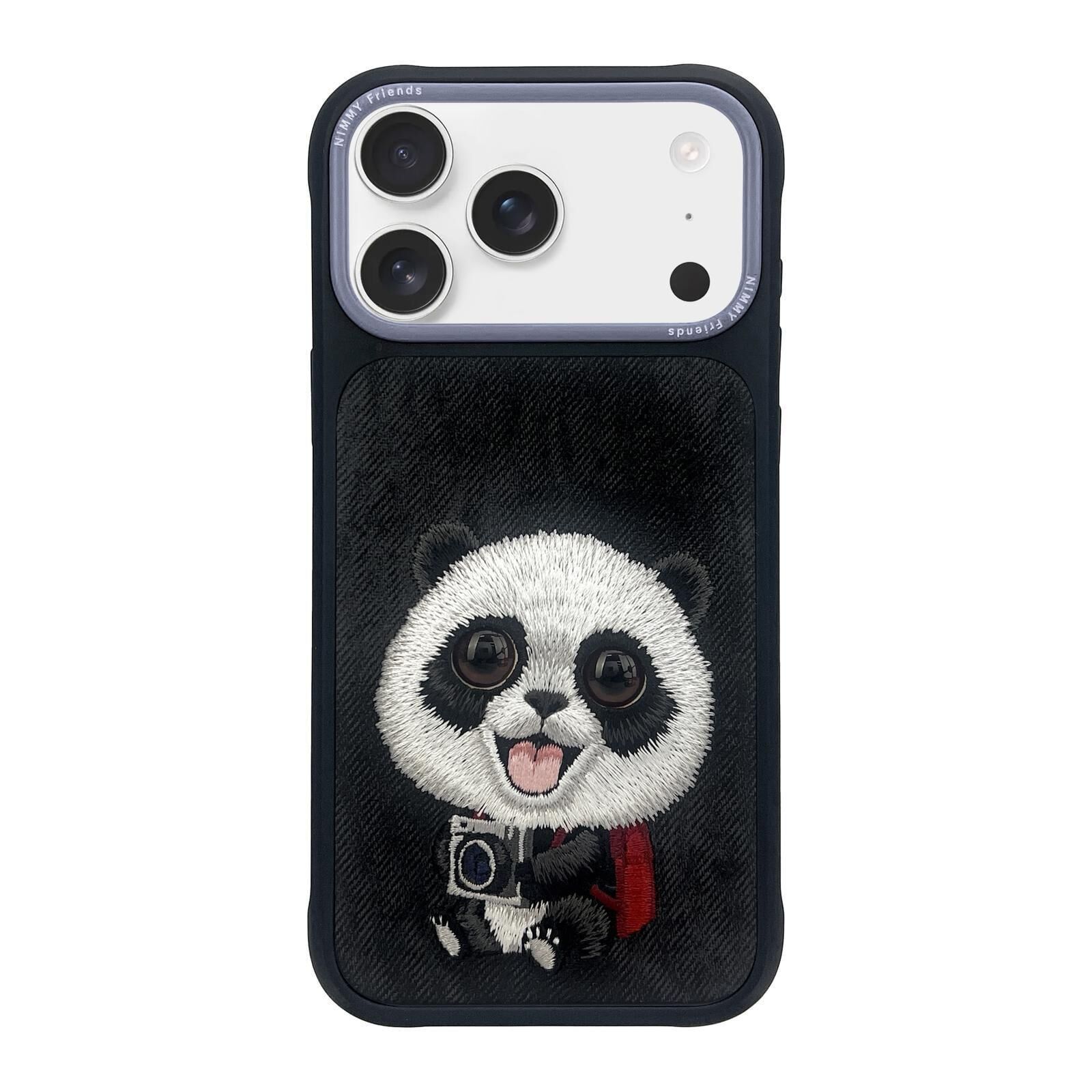 Nımmy iPhone 17 Pro Max Uyumlu 3D Göz Gerçek Nakış İşlemeli Kabartmalı Panda New Big Eyes Kılıf