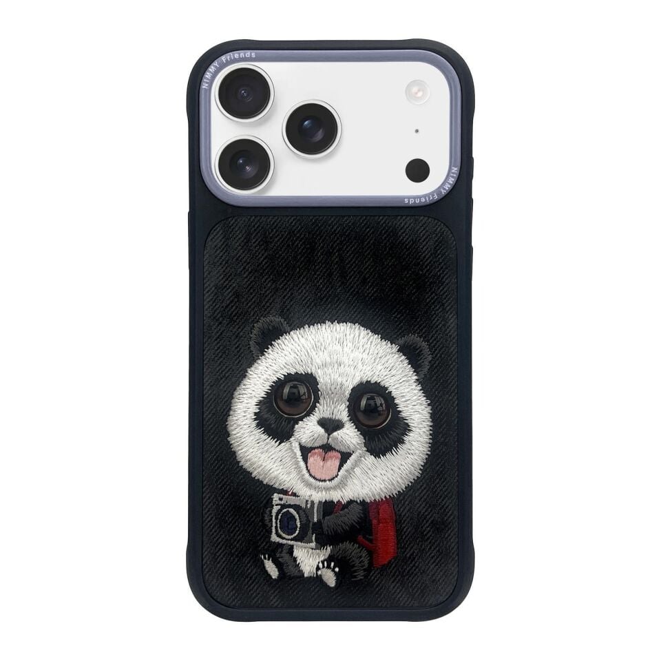 Nımmy iPhone 17 Pro Max Uyumlu 3D Göz Gerçek Nakış İşlemeli Kabartmalı Panda New Big Eyes Kılıf