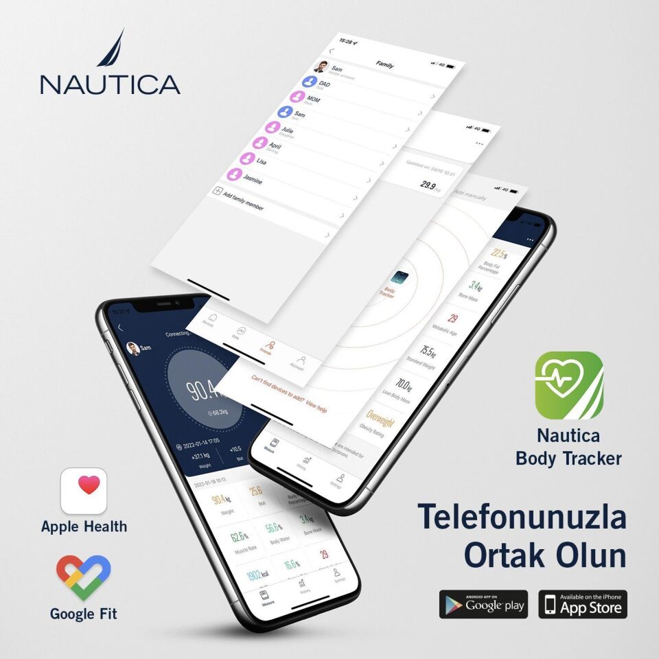 Nautica Marble Collection Vücut Analizli Akıllı Bluetooth Tartı Baskül Gri