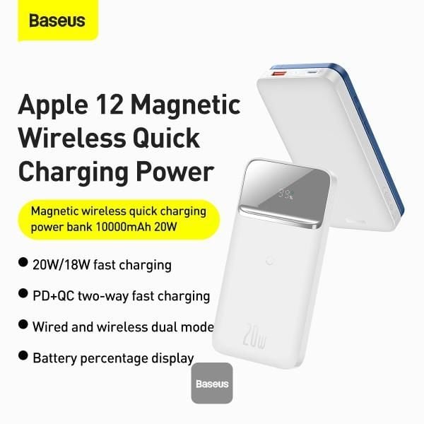 Baseus MagSafe 2022 Edition Overseas 20W 10.000 mAh Kablosuz Şarjlı Powerbank Beyaz
