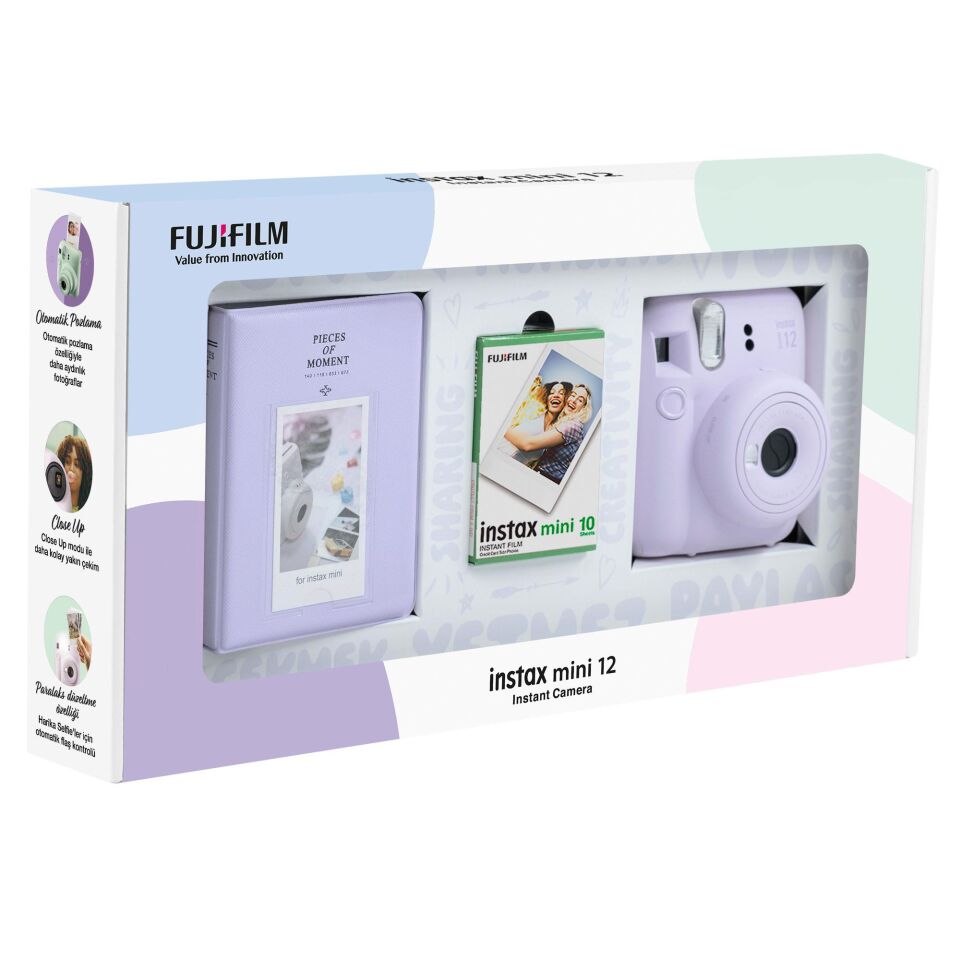 İnstax Mini 12 10LU Film ve PVC Albüm Bundle Box Lila