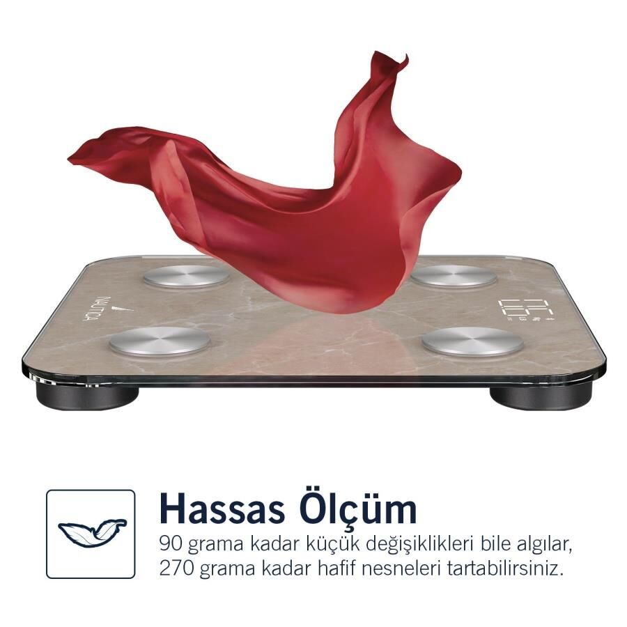 Nautica Marble Collection Vücut Analizli Akıllı Bluetooth Tartı Baskül Bej