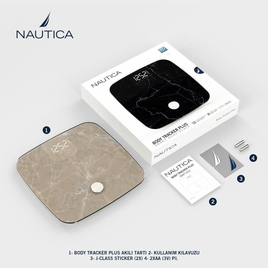 Nautica Marble Collection Plus Vücut Analizli Akıllı Bluetooth Tartı Baskül Bej