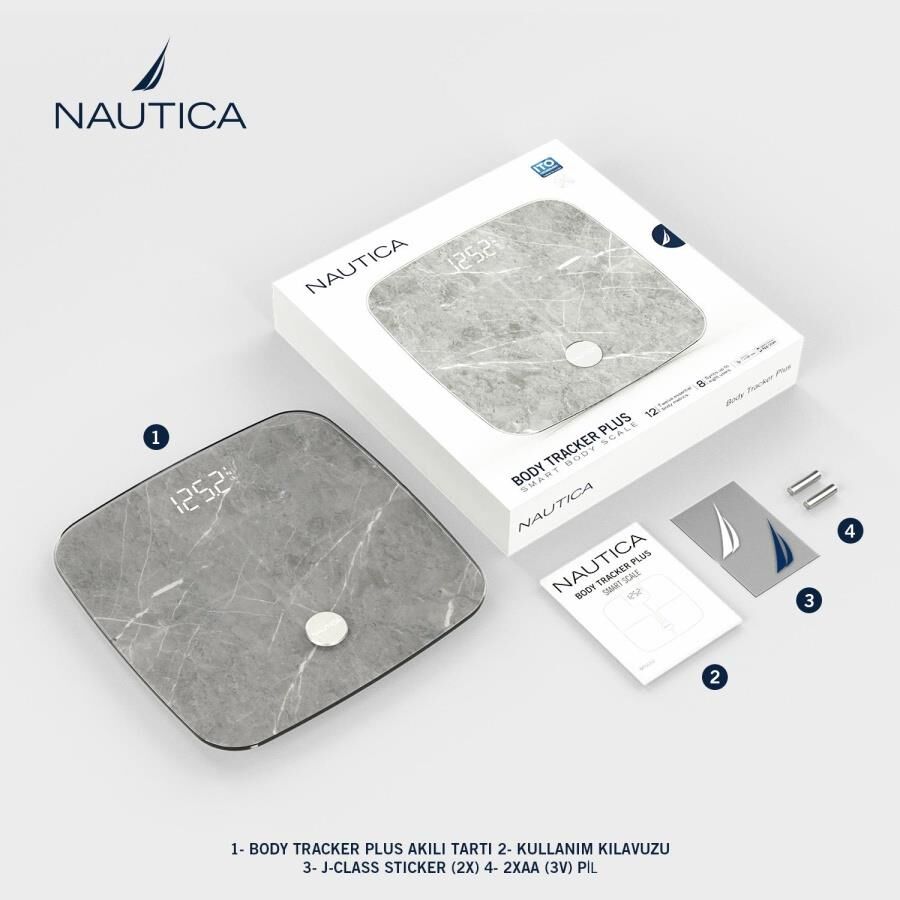 Nautica Marble Collection Plus Vücut Analizli Akıllı Bluetooth Tartı Baskül Gri