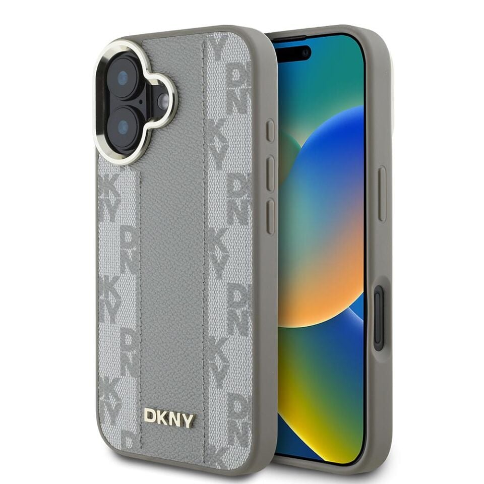Apple iPhone 16 Kılıf DKNY Orijinal Lisanslı Magsafe Şarj Özellikli 3D Yazılı Checkered Pattern Kapak