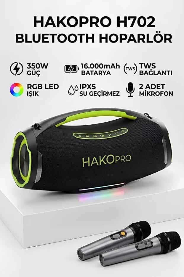 HAKOPRO 350W Ekstra Bass 16000 mAh Mikrofonlu Hoparlör ıpx5 H702