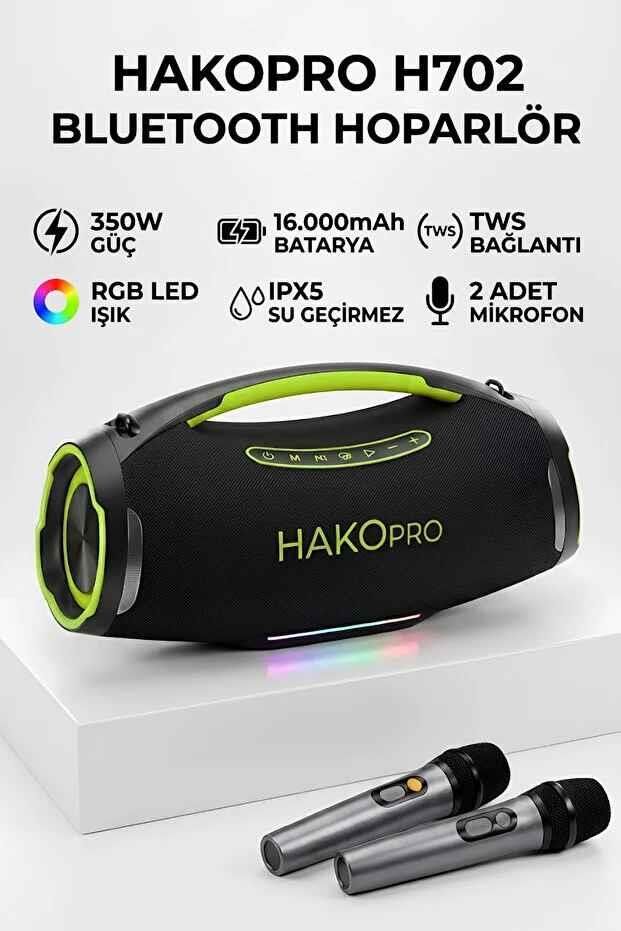 HAKOPRO 350W Ekstra Bass 16000 mAh Mikrofonlu Hoparlör ıpx5 H702