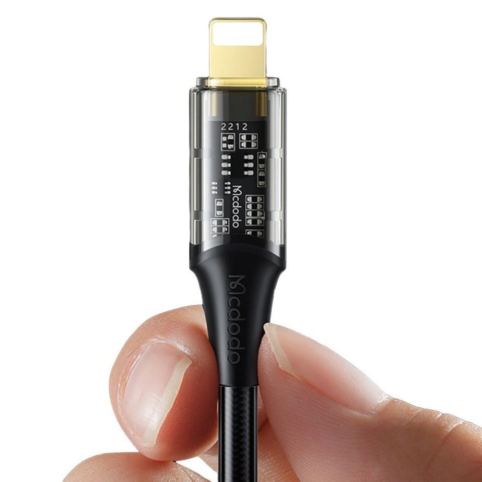 McDodo CA-2080 Lightning 3A Şeffaf Başlıklı Data Aktarım Ve Şarj Kablosu Siyah - 1.2 Metre