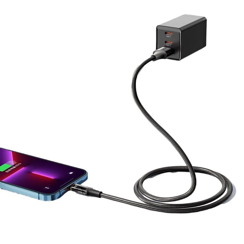 McDodo CA-2080 Lightning 3A Şeffaf Başlıklı Data Aktarım Ve Şarj Kablosu Siyah - 1.2 Metre