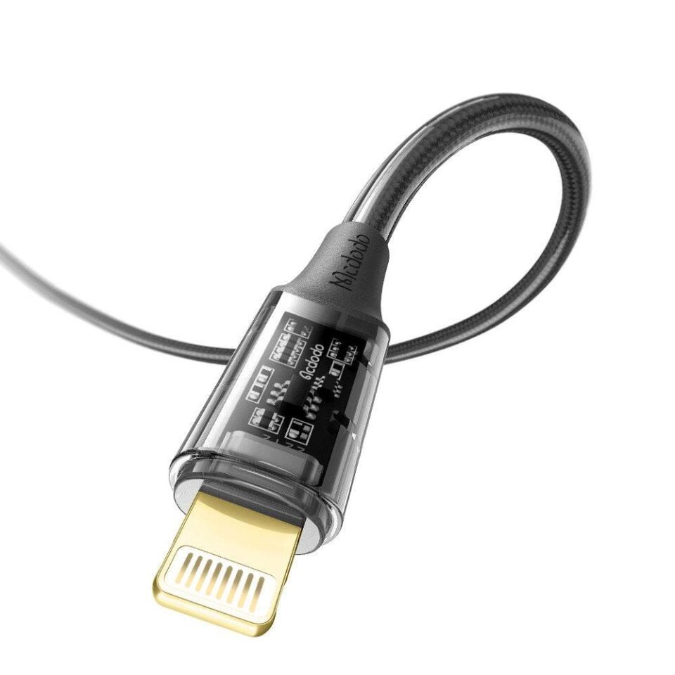 McDodo CA-2080 Lightning 3A Şeffaf Başlıklı Data Aktarım Ve Şarj Kablosu Siyah - 1.2 Metre