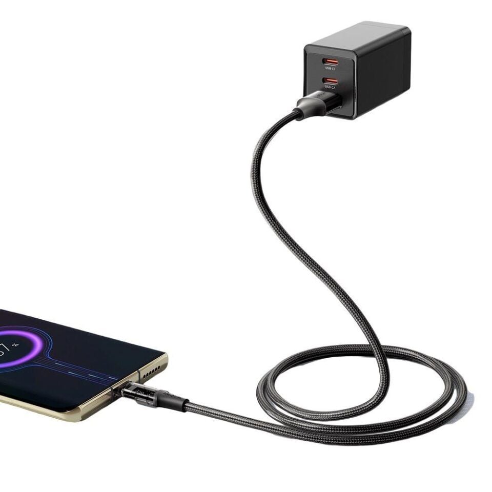 Mcdodo CA-2090 Type-C 100w Şeffaf Başlıklı Süper Hızlı Data ve Şarj Kablosu 1.2m Siyah