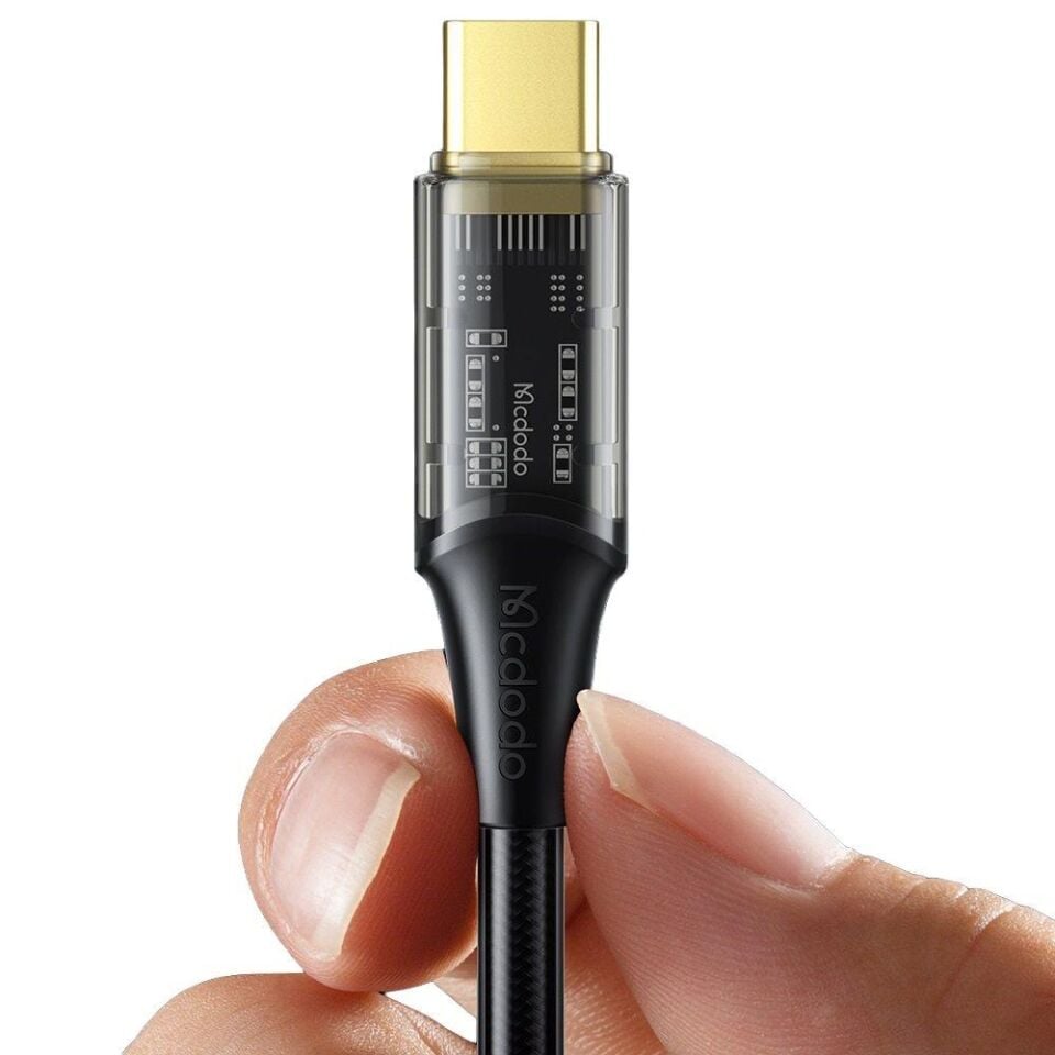 Mcdodo CA-2090 Type-C 100w Şeffaf Başlıklı Süper Hızlı Data ve Şarj Kablosu 1.2m Siyah