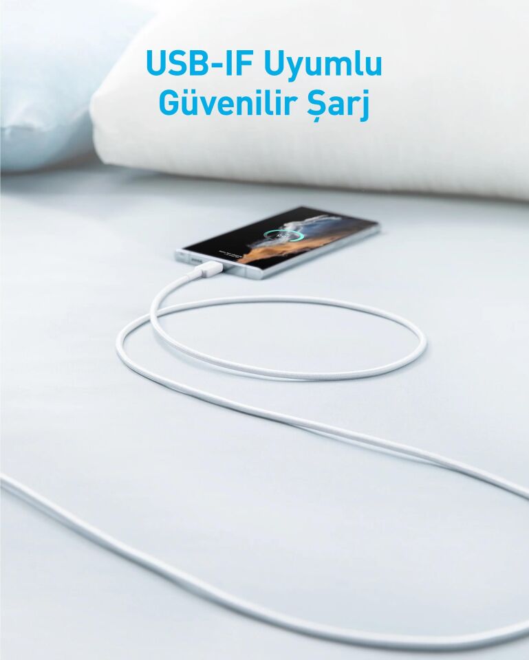 Anker 322 USB-C to USB-A 1.8M 30W Şarj Data Kablosu Beyaz
