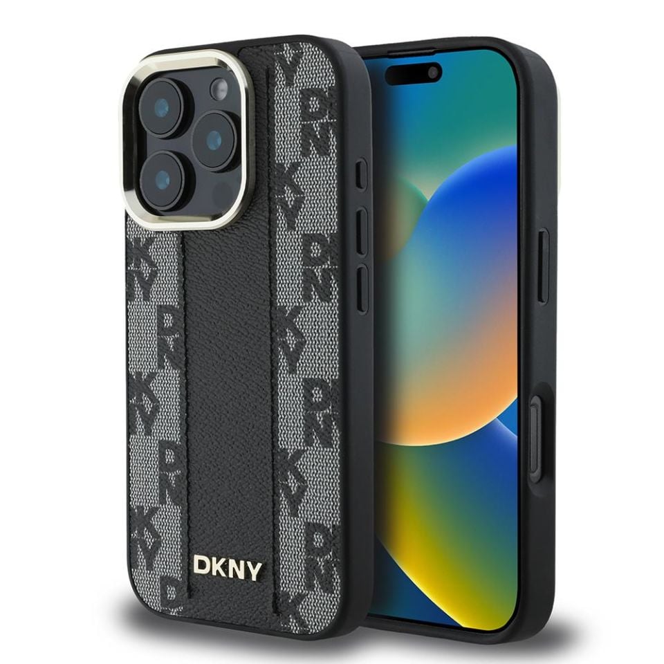 Apple iPhone 16 Pro Max Kılıf DKNY Orijinal Lisanslı Magsafe Şarj Özellikli 3D Yazılı Checkered Pattern Kapak