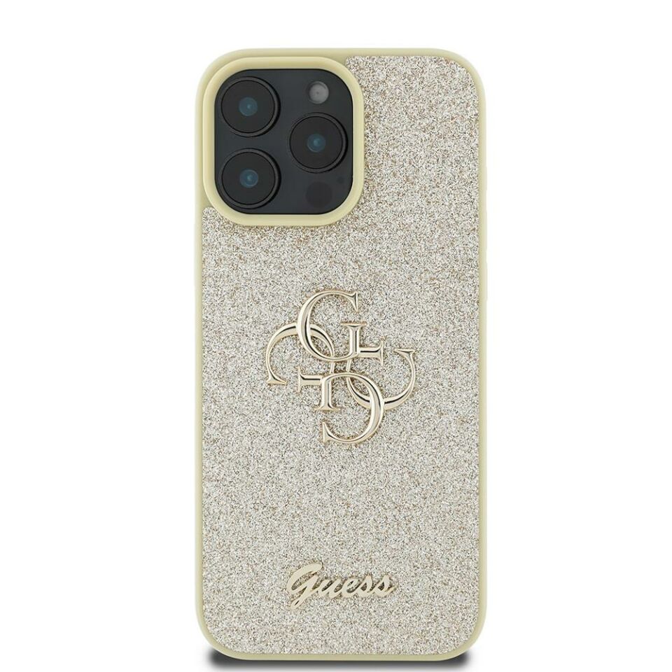 Apple iPhone 16 Pro Kılıf Guess Orijinal Lisanslı 4G Büyük Metal Logolu Glitter Kapak