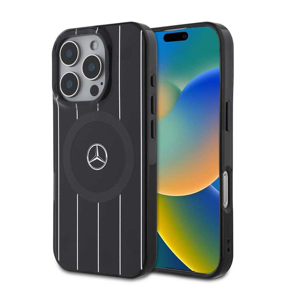 Apple iPhone 16 Pro Kılıf Mercedes Benz Orijinal Lisanslı Magsafe Şarj Özellikli Çift Katmanlı Paralel Çizgi Desenli Kapak