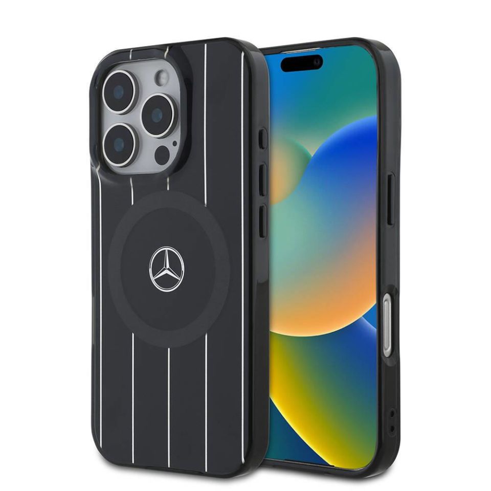 Apple iPhone 16 Pro Kılıf Mercedes Benz Orijinal Lisanslı Magsafe Şarj Özellikli Çift Katmanlı Paralel Çizgi Desenli Kapak