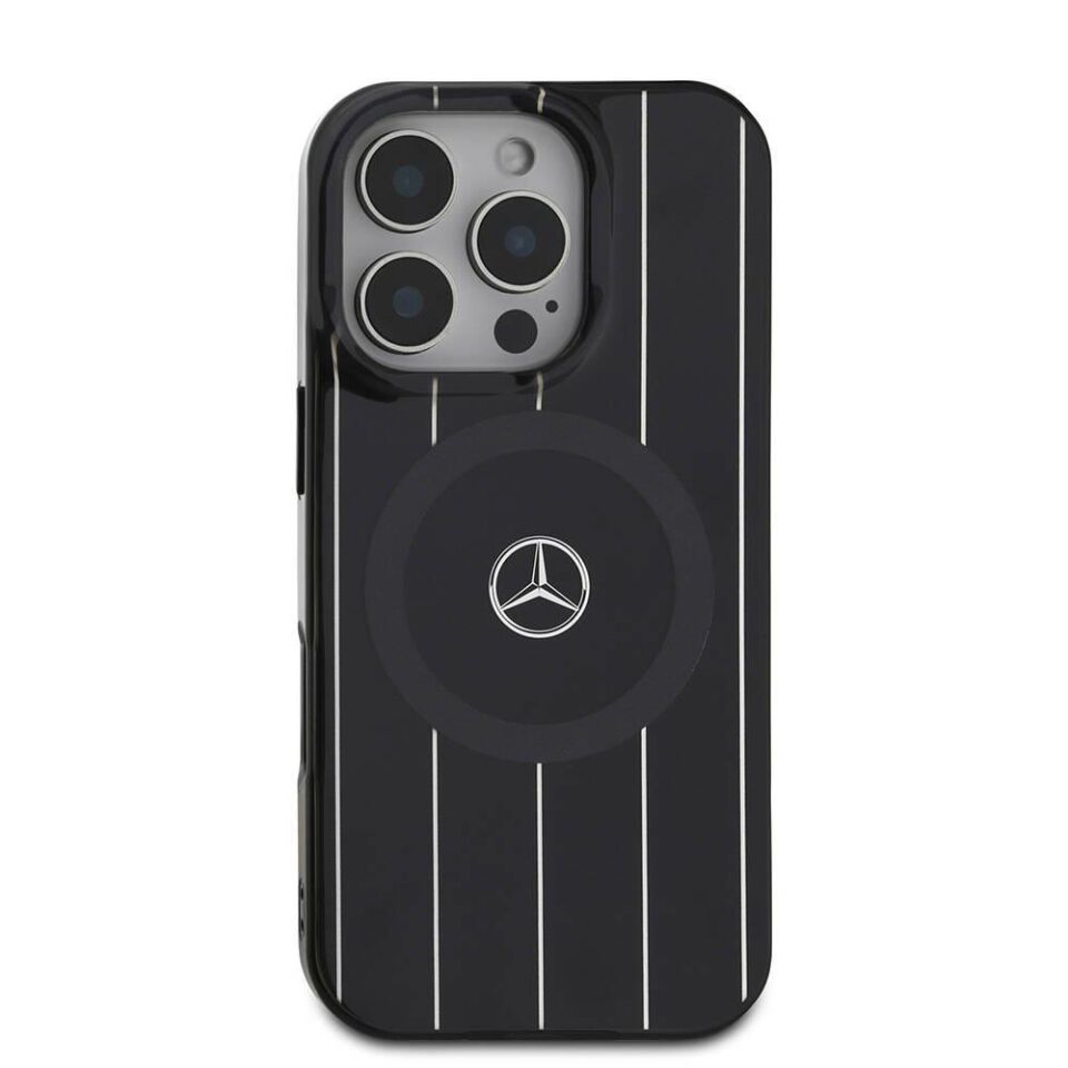 Apple iPhone 16 Pro Kılıf Mercedes Benz Orijinal Lisanslı Magsafe Şarj Özellikli Çift Katmanlı Paralel Çizgi Desenli Kapak