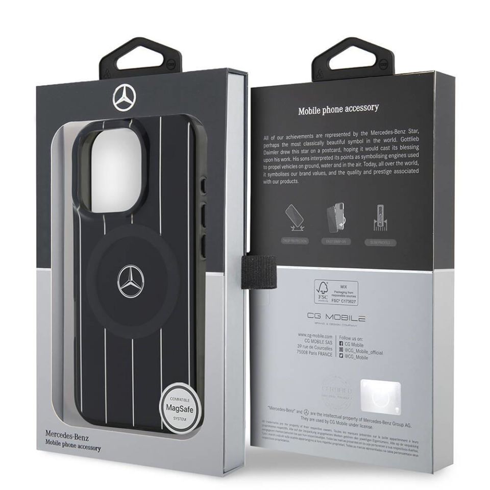 Apple iPhone 16 Pro Kılıf Mercedes Benz Orijinal Lisanslı Magsafe Şarj Özellikli Çift Katmanlı Paralel Çizgi Desenli Kapak