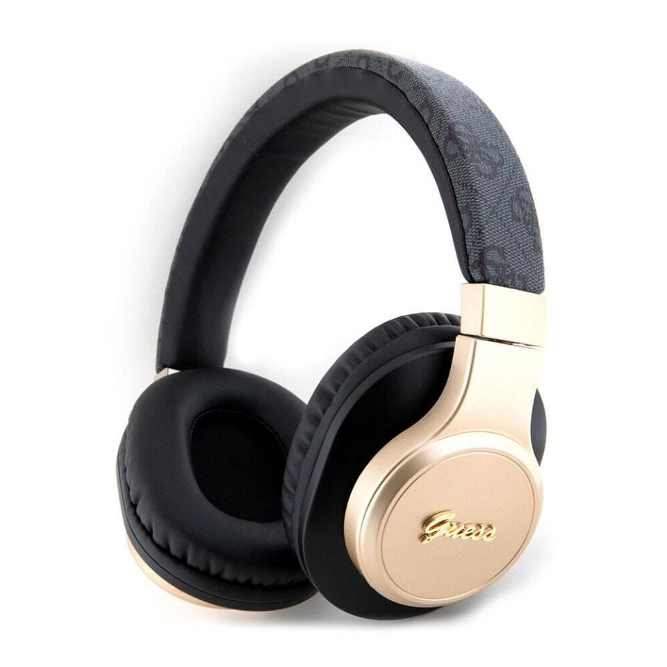 Guess Orjinal Lisanslı Script Gold Serisi Metal Yazı Logolu 4G Desenli Bluetooth Kulaklık Siyah