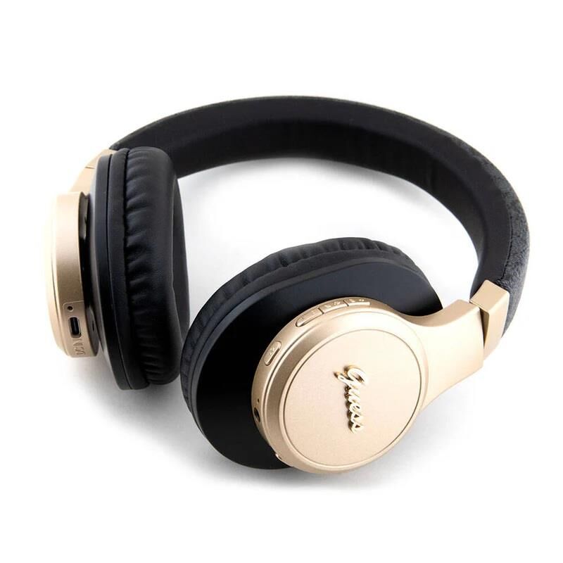 Guess Orjinal Lisanslı Script Gold Serisi Metal Yazı Logolu 4G Desenli Bluetooth Kulaklık Siyah
