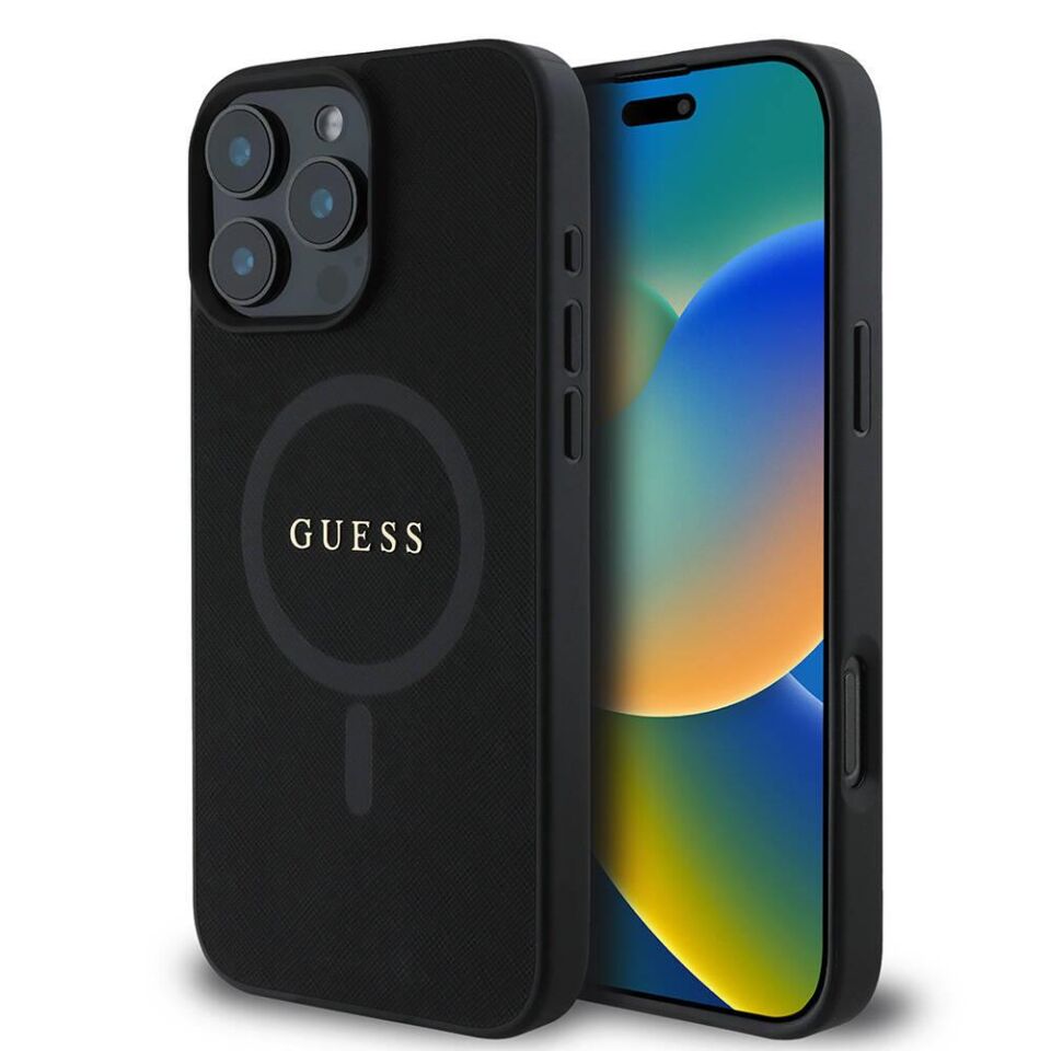 Apple iPhone 16 Pro Kılıf Guess Orijinal Lisanslı Magsafe Şarj Özellikli Yazı Logolu Saffiano Classic Kapak