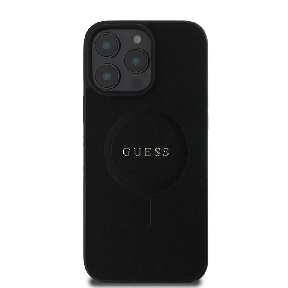 Apple iPhone 16 Pro Kılıf Guess Orijinal Lisanslı Magsafe Şarj Özellikli Yazı Logolu Saffiano Classic Kapak