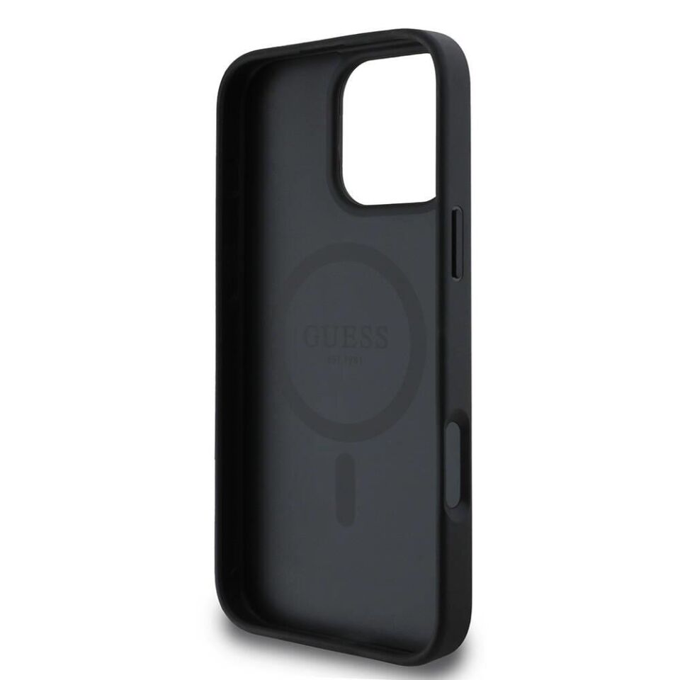 Apple iPhone 16 Pro Kılıf Guess Orijinal Lisanslı Magsafe Şarj Özellikli Yazı Logolu Saffiano Classic Kapak