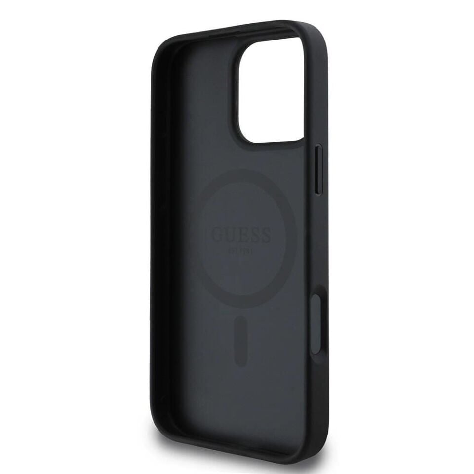 Apple iPhone 16 Pro Kılıf Guess Orijinal Lisanslı Magsafe Şarj Özellikli Yazı Logolu Saffiano Classic Kapak